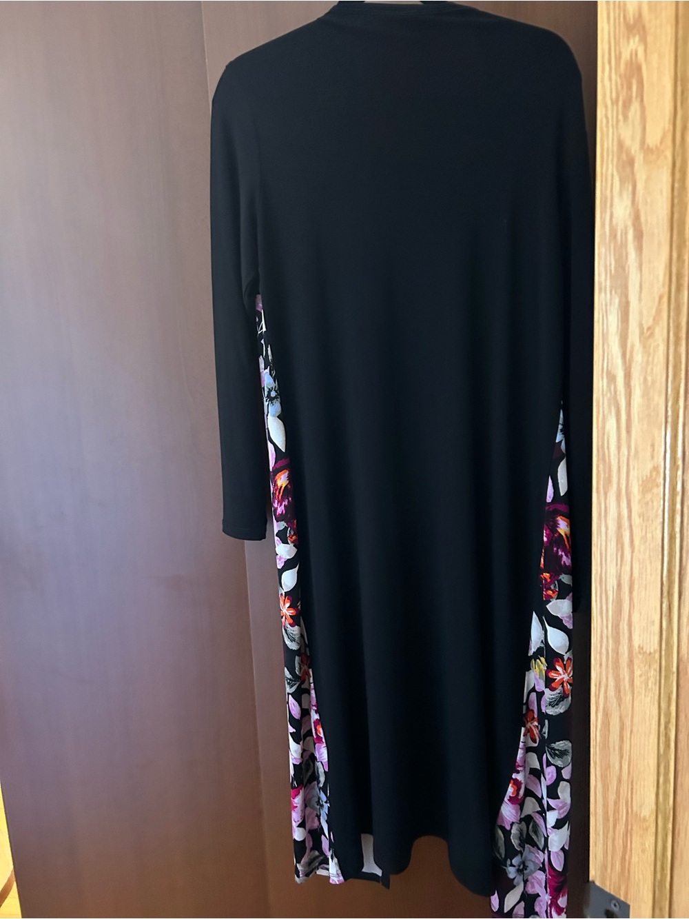 Frank Lyman Design Black Long Sleeve Dress with Floral Side Panels